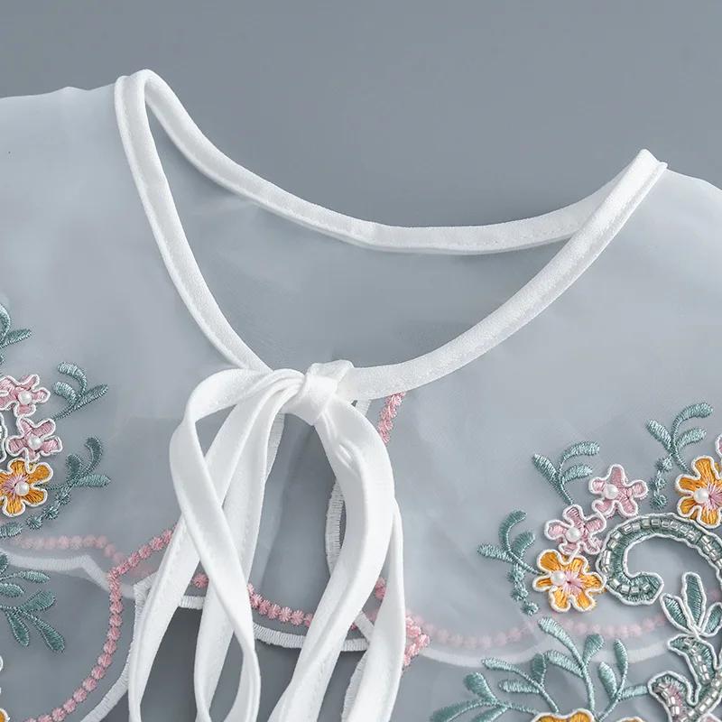 New Big Lapel Fake Collar Shawl for Womens Floral Embroider Shoulder Wraps Cape Removable Shirt Detachable False Collar Shawl