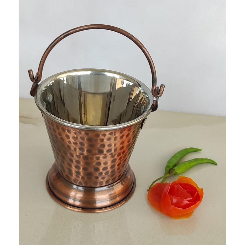 Steel Copper Hammered Design Antique Dark Tone Bucket, Serveware & Tableware for Home, Hotel & Restaurants, Volume-300 ML