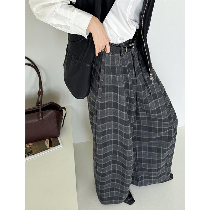 Orange Zhi Women's Plaid High Waist Loose Pants - Trendy Casual Autumn Style (H6832)