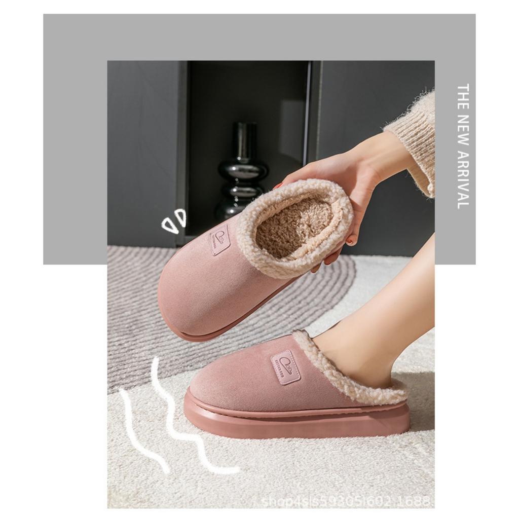 Thick Soled Woolen Slippers for Women, Outdoor Wear In Autumn and Winter, Suitable for Indoor Home Use, with Anti Slip and Plush Fabric for Men