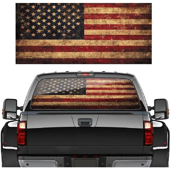 

Animal Lion Decals for Trucks SUV Window Decal, Vintage American Flag Animals Rear Window Decals for Car Decor 66 W x 20 H, Patriotic Car Back 58 X 18