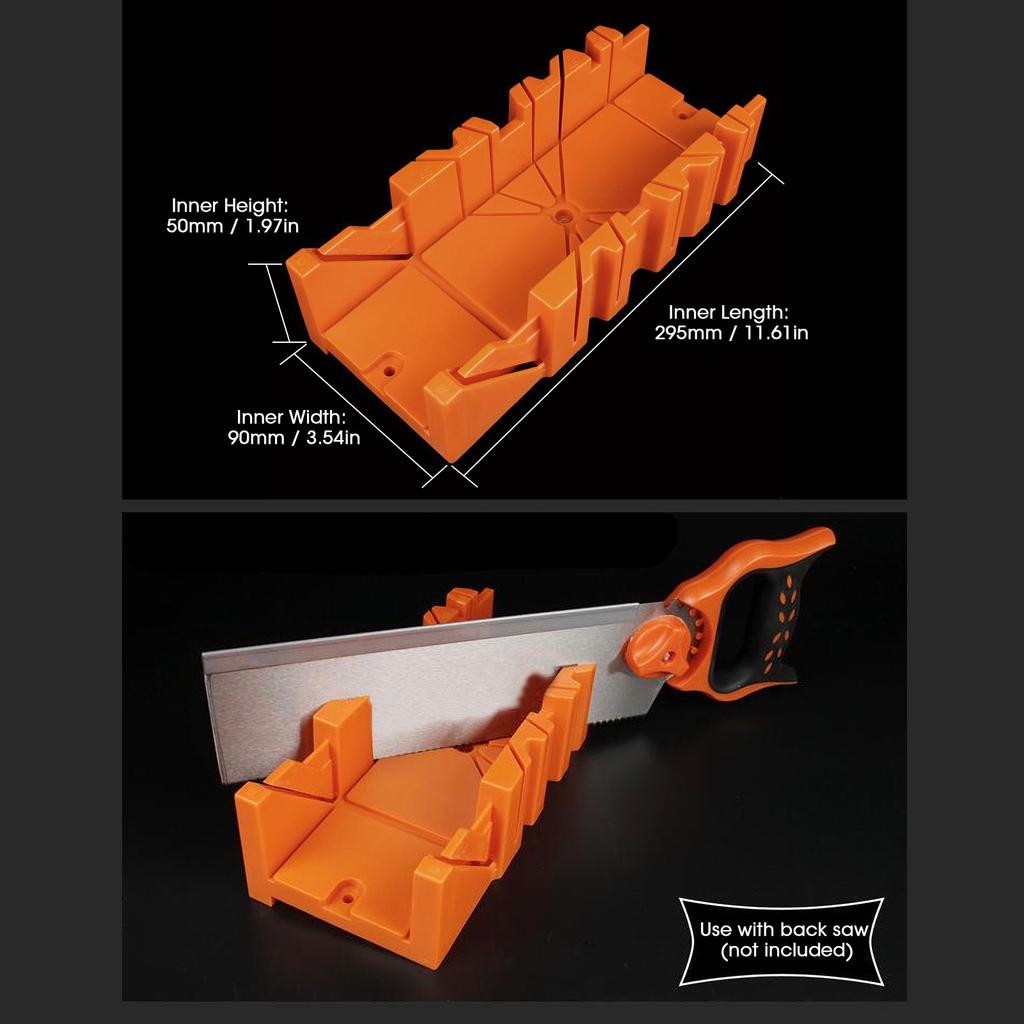 14 inch Mitre Box with Movable and Non slip Jaw for Back Saw Slot Angles 45 22.5 90 Degrees Cuts Sawing and Clamping