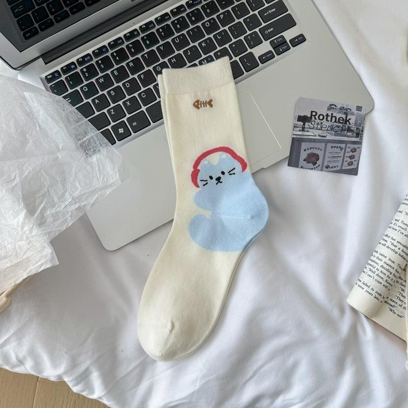 

Женские весенне-летние модные все виды милых бесшовных сетчатых хлопковых носков-трубок с животными 1 pair синий