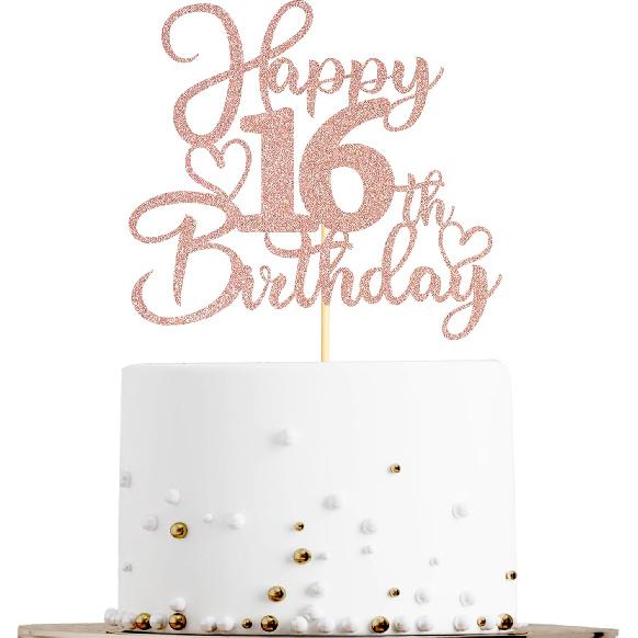 Sotpot 1 Pack 18th Birthday Cake Topper Double-sided Rose Gold Glitter Cake Pick Cake Decoration for Happy 18th Birthday Anniversary Party