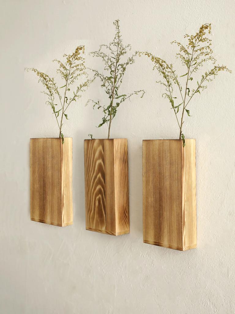 Rustikale Holz-Wandvasen im Bauernhaus-Stil Dekorative Wandhänger-Blumenhalter für Sukkulenten Kunstpflanzen Vasen