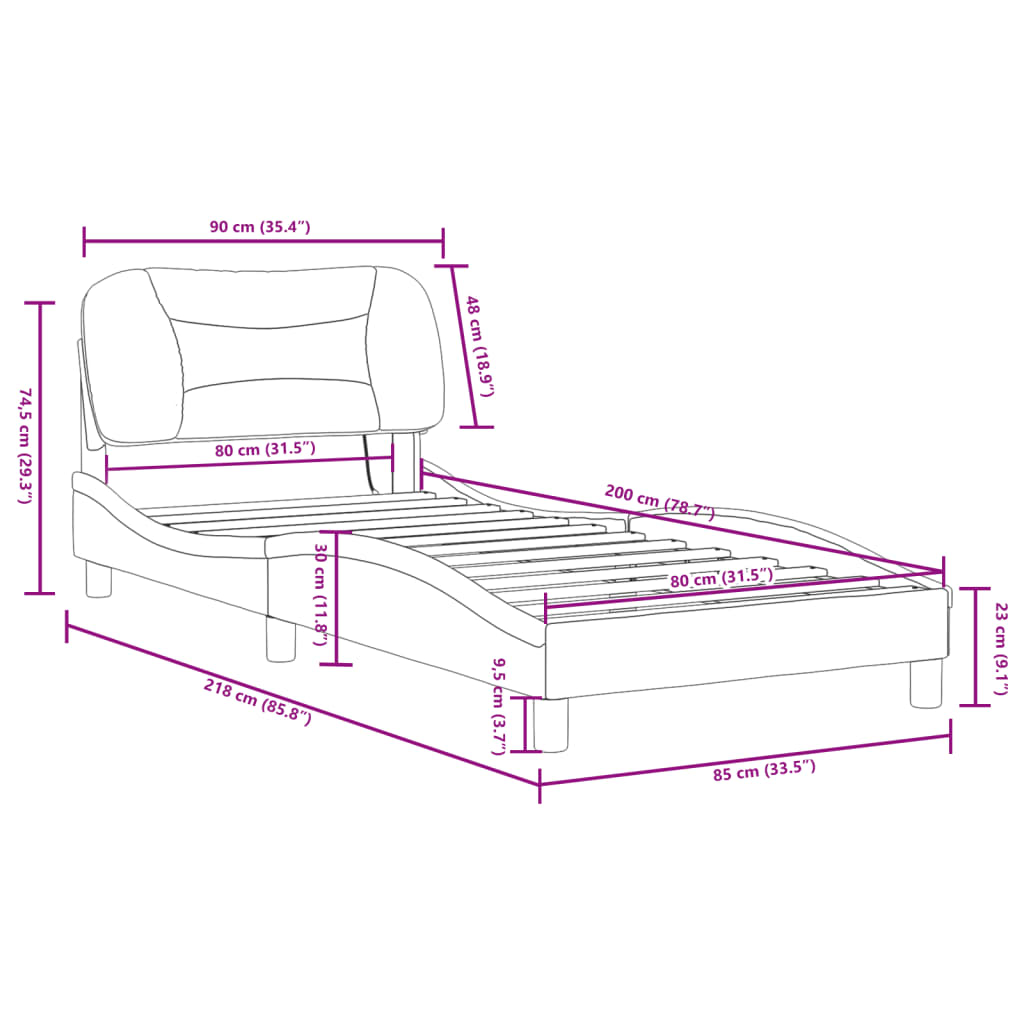LED Bed Frame without Mattress Hvar Dark Brown 80x200 cm Fabric