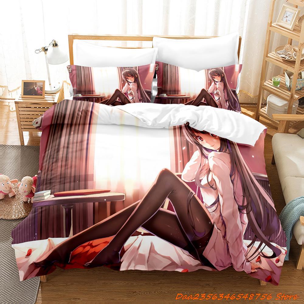Utaha Kasumigaoka Bedding Set Cartoon Anime Three-Piece Set Adult Kid Bedroom Duvetcover Sets 3D Kawaii Girls Sexy