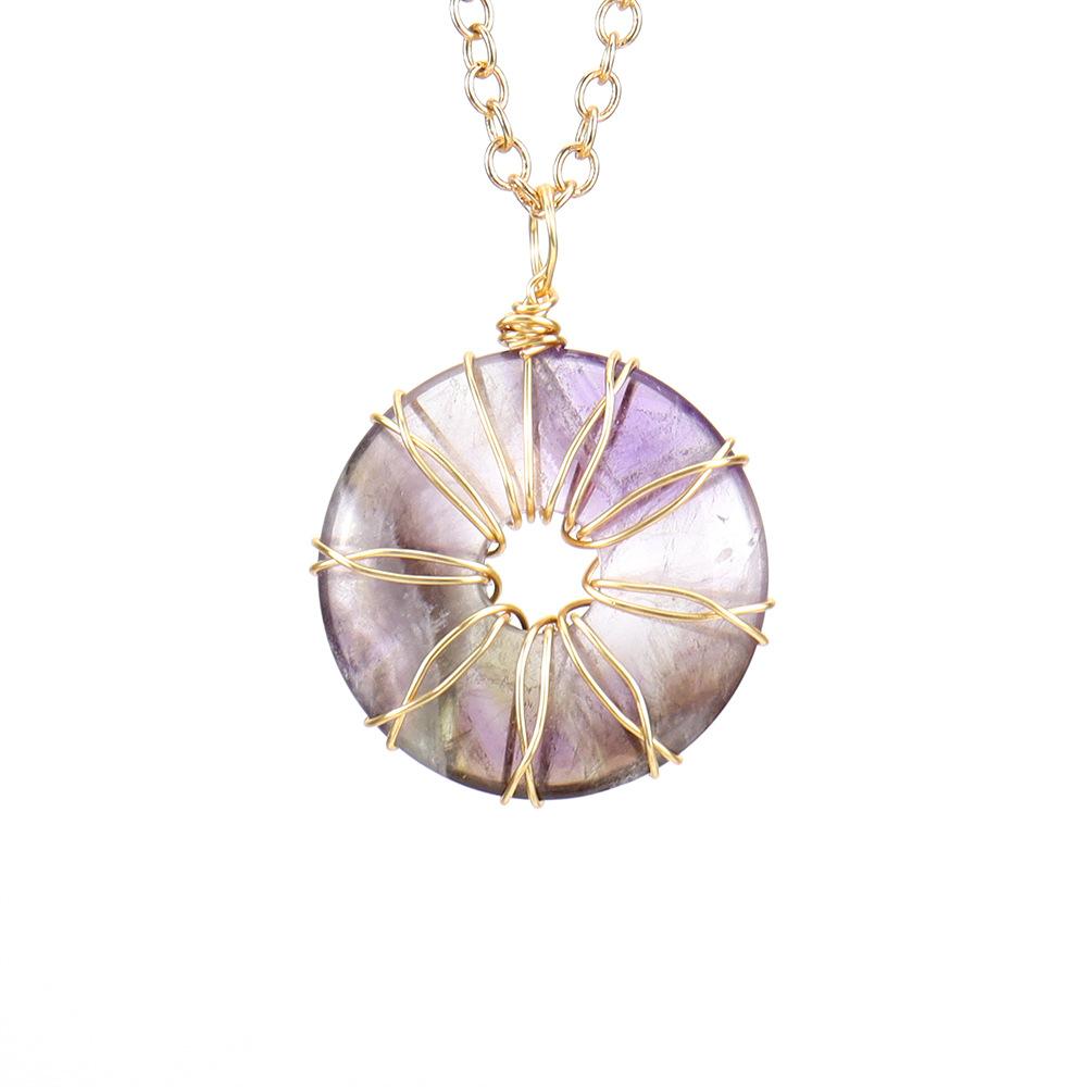 Hand-Wound Natural Crystal Rough Stone Amethyst Tiger Stone Safety Buckle Pendant Necklace N650