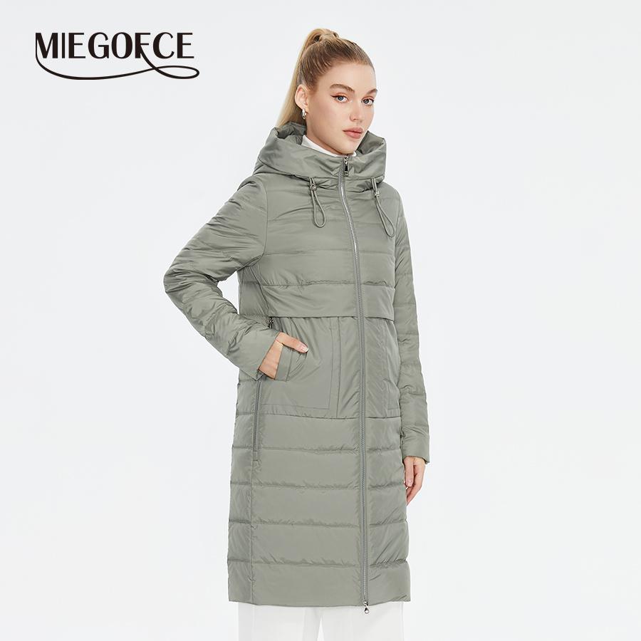 

MIEGOFCE, весенне-осеннее женское длинное пальто, стеганая женская однотонная куртка с длинными рукавами, ветрозащитная парка с капюшоном