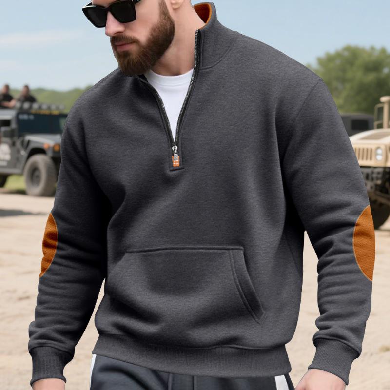 Spring Autumn New Men's Fleece Sweatshirt Stand-up Collar Half Zipper Pullover Long Sleeve Sweatshirt Corduroy Trend Men's Tops