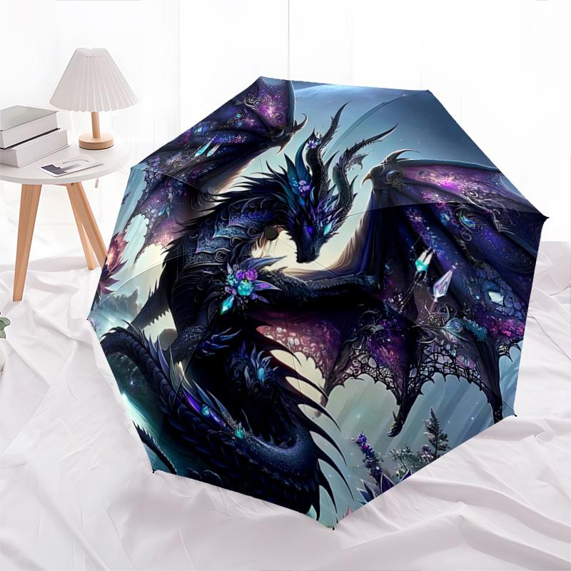 1pc Dragons Moonlit Sky Automatic Opening and Closing Umbrella - Lightweight 3-Fold Design, Suitable for Fans, Travel, Daily Use, Interesting Sha