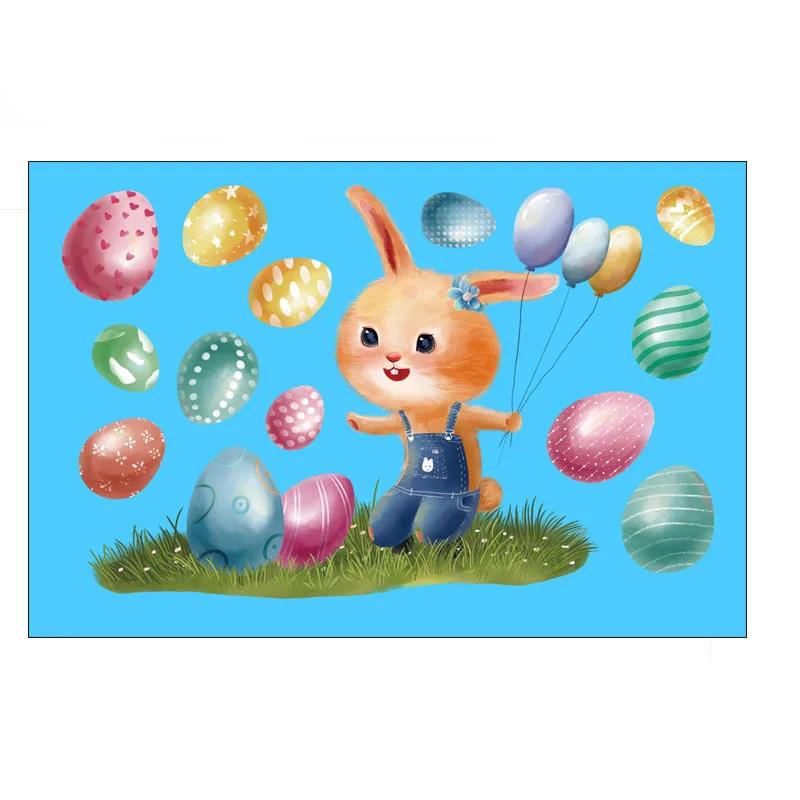 Window Sticker Egg Design Removable Door Sticker Wall Decoration Happy Easter Easter Bunny Sticker For Kids' Room Decor Easter