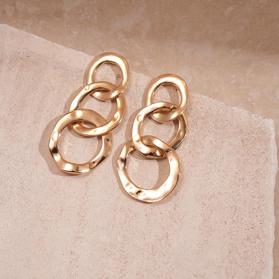 Metal pleated geometric round silver needle earrings niche cold wind earrings