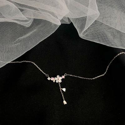 Korean Style Fresh Cherry Blossom Necklace Sweet Summer Shell Flower Short Collarbone Chain Gift Trend