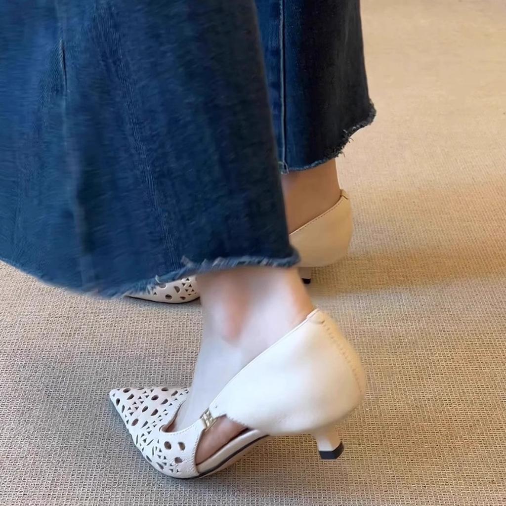 Pointed Temperament Breathable Sandals Women's Hole 2025 New Beautiful Hollow Shallow Mouth French Thin Heel Bag Head Single Shoes Women