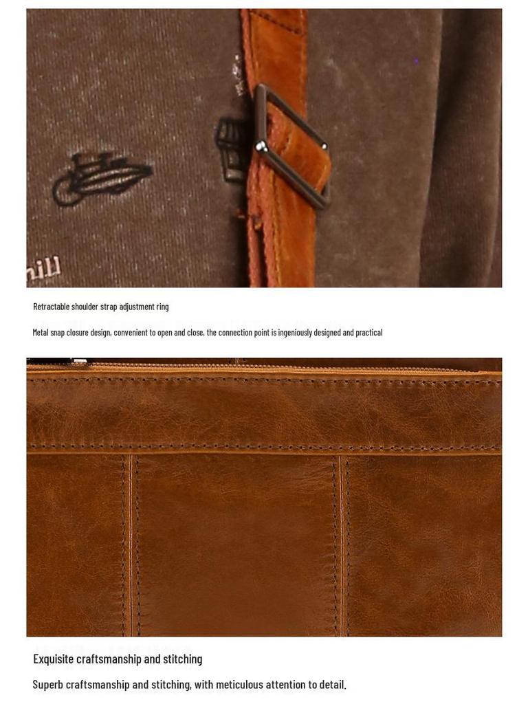 Borsa a tracolla da uomo in vera pelle - Casual da lavoro di alta gamma, strato superiore in pelle bovina