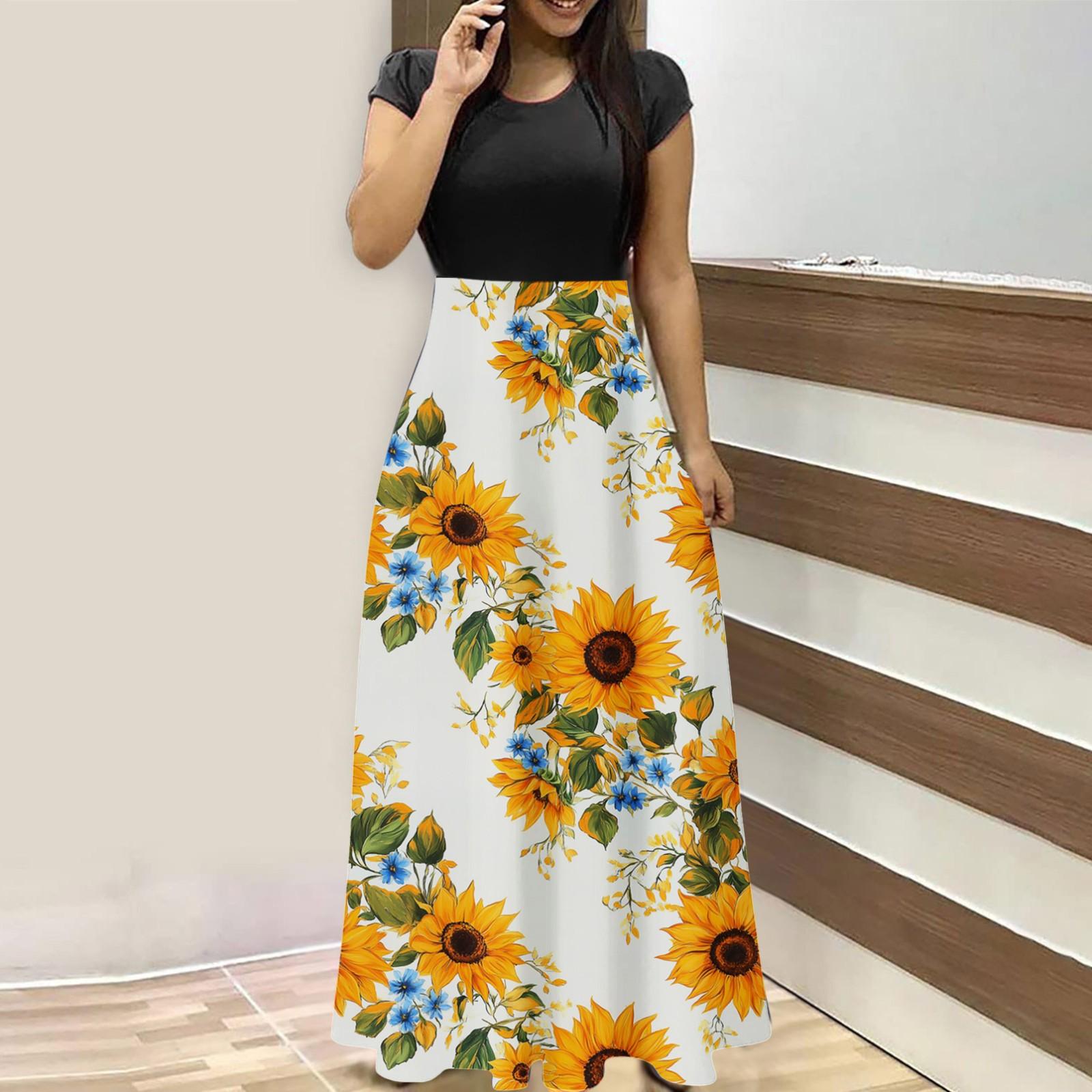 

Женская мода повседневные свободные принтованные платья с круглым вырезом и коротким рукавом длинные платья с коротким рукавом длинные платья XL жёлтый