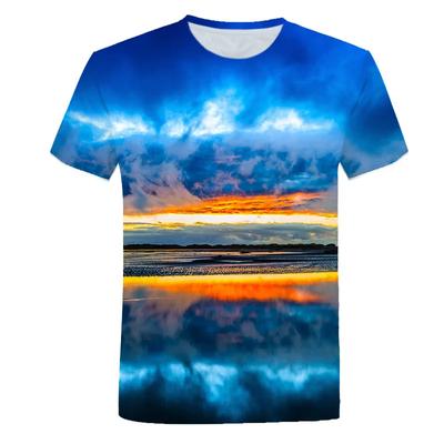 Sommer T-Shirts mit Grafik und 3D-Druck am Meer, modisches Herren-T-Shirt mit Strand-Stil und Naturlandschafts-Muster
