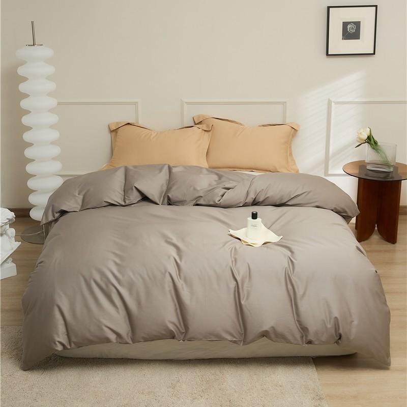 100S Egyptian Long Staple Cotton Bedding Set Pure Color Simple Design All Single Duvet Cover Pillowcase Fitted Sheet