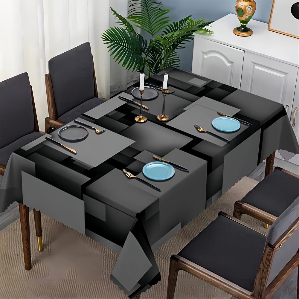 Geometric square gray three-dimensional printed rectangular tablecloth, made of polyester fiber.