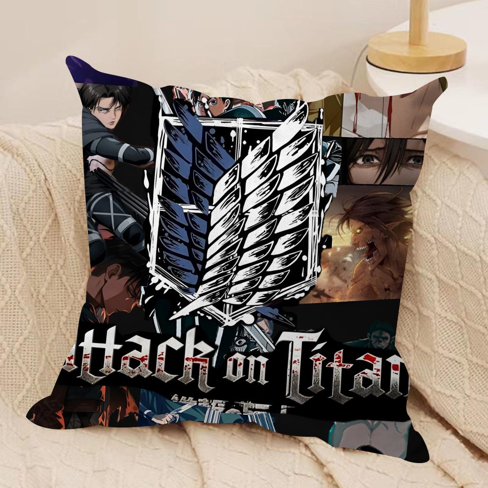Anime AAttack On TitanS Cushion Cover Silky Short Plush Invisible Zipper Dustproof Sofa Pillow Case for Home Decor