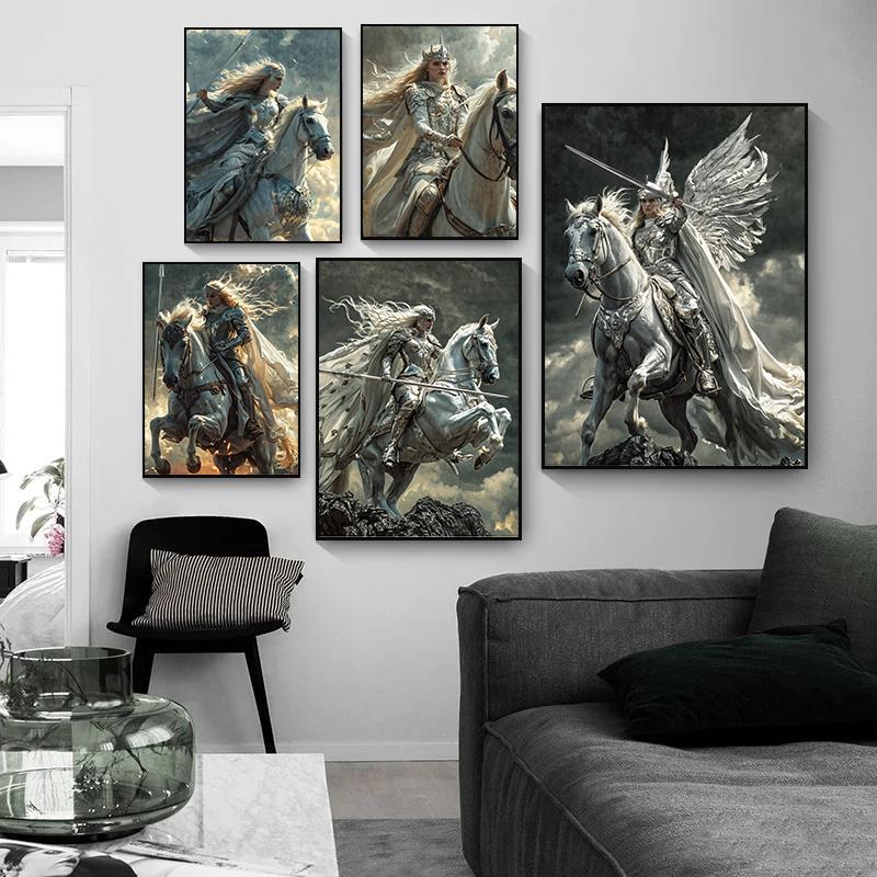 Modern Nordic Female Art Lady Knight Dark Demon Retro Posters Prints Canvas Painting Wall Art Picture Living Room Home Decor