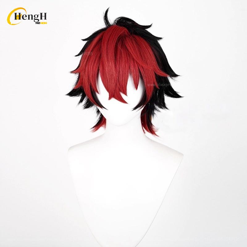 Disponibile Gioco Komano Manato Corto 32m Nero Rosso Colore Misto Cosplay Anime Parrucca Sintetica Resistente al Calore Feste di Halloween Parrucche