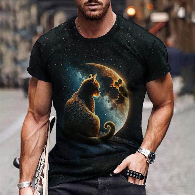 Sternenhimmel Katze Universum Muster Herren T-Shirts Lustiges Tier 3D Druck T-Shirts Sommer Harajuku Kurzarm O-Ausschnitt Oberteile