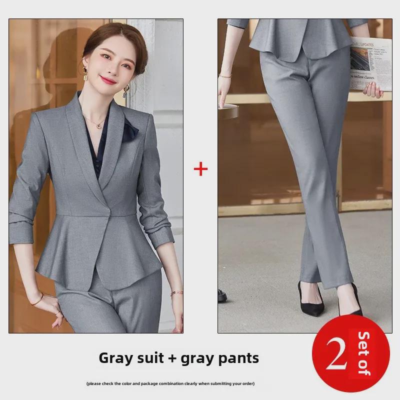 Women's Professional Long-Sleeve Suit - Stewardess Style for Hotel, Salon, Front Desk