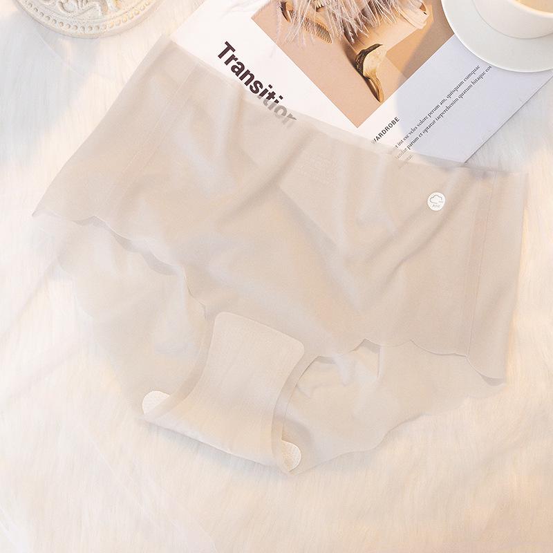 Ultra-Thin Solid Color Ice Silk Mid-Waist Breathable Summer Panties for Women