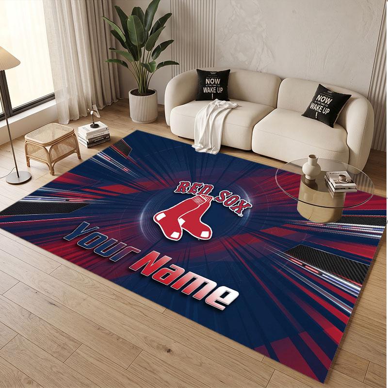 Custom Rug Boston Red Sox Pattern Print Name Text Soft Non‑Slip Floor Carpet for Home Indoor Decoration
