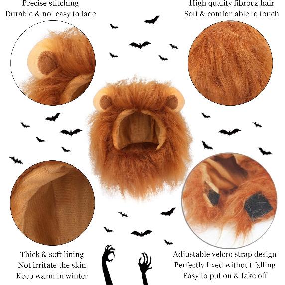 Cat Halloween Costumes - Lion Mane Wig for Cats & Puppies, Adjustable Pet Cosplay Apparel Kitten Outfits for Halloween Christmas Cat Birthday Party