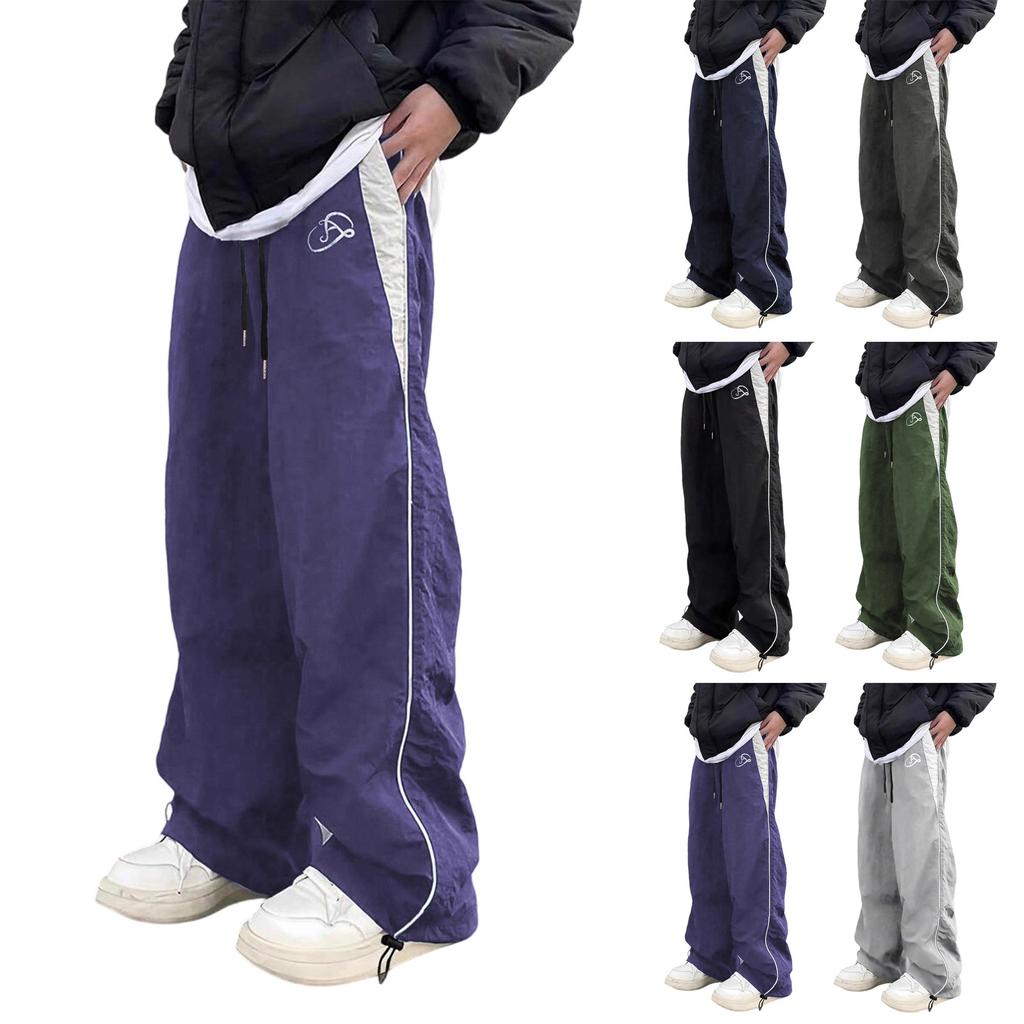 Pantaloni da tuta larghi a gamba larga con inserti laterali e vita con coulisse regolabile per uomo e donna, unisex, casual, sportswear