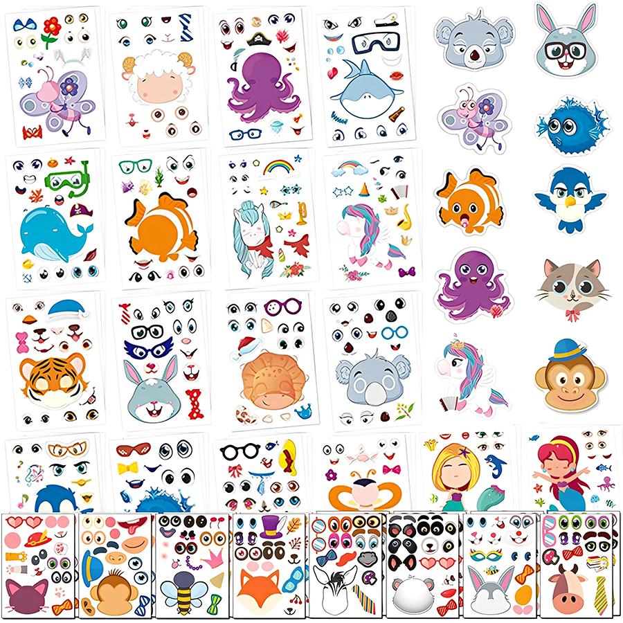 12pcs Face Change Cartoon Animal Stickers DIY Emotion Sitcker for Scrapbook Notebook Cartoon Graffiti Stickers Gifts Party Favor
