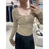 Wool-like Texture Pure Desire Style Super Spicy Square Collar Knitwear Female Fall and Winter Fitted Waist Sweater Long Sleeves Slimming Inner E Go
