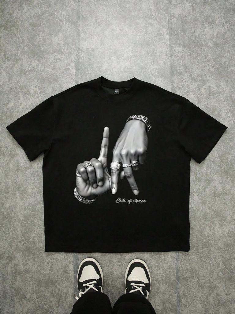 2026 Summer New Style Unisexs Pure Cotton Tshirt with Simple Gesture Print Street Casual Fashion Comfortable and Soft