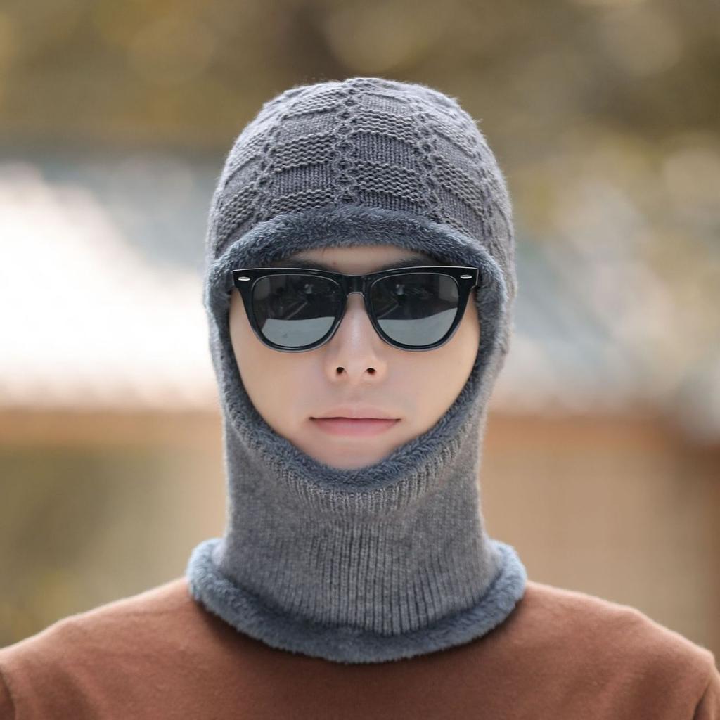 Samthut für Männer im Herbst und Winter Strickmütze Schal Einteilig Ohrenschutz Wollmütze Hut