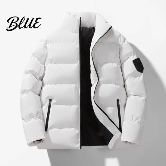 Zipper Closure Cotton Jacket with Long Sleeve Stand Collar Coat Men Zip-up Thickened Side Pockets
