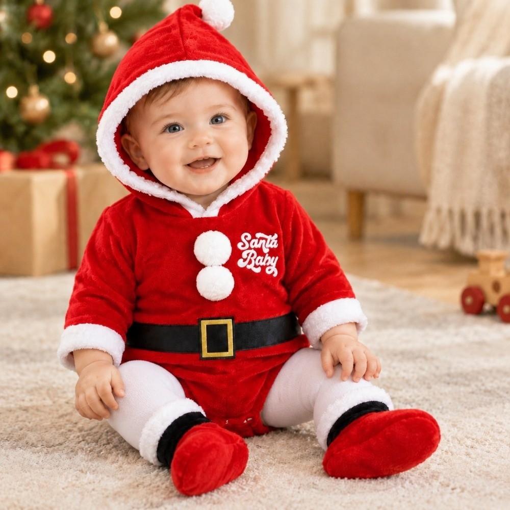 Sametový kostým Santa Clause se sadou ponožek Dětský overal Obleček s kapucí Kombinéza Kostým Pro holky