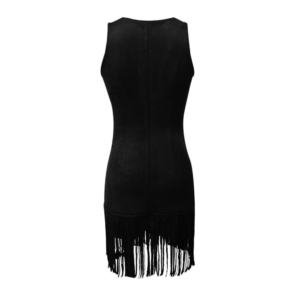 Dámské svůdné bodycon šaty s hlubokým V výstřihem, úzkými ramínky a lemem s třásněmi