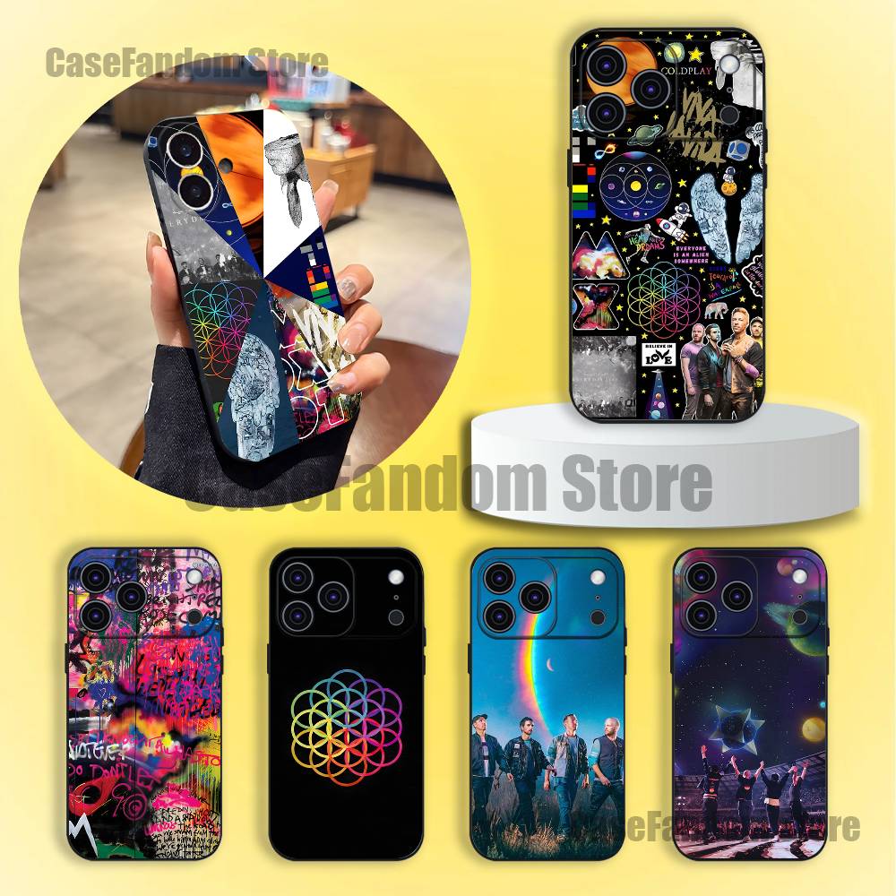 Band C-Coldplay Wear-resistant Phone Case For iPhone 17,16,15,14,13,12,11,Pro,Max,Plus Black Soft Cover