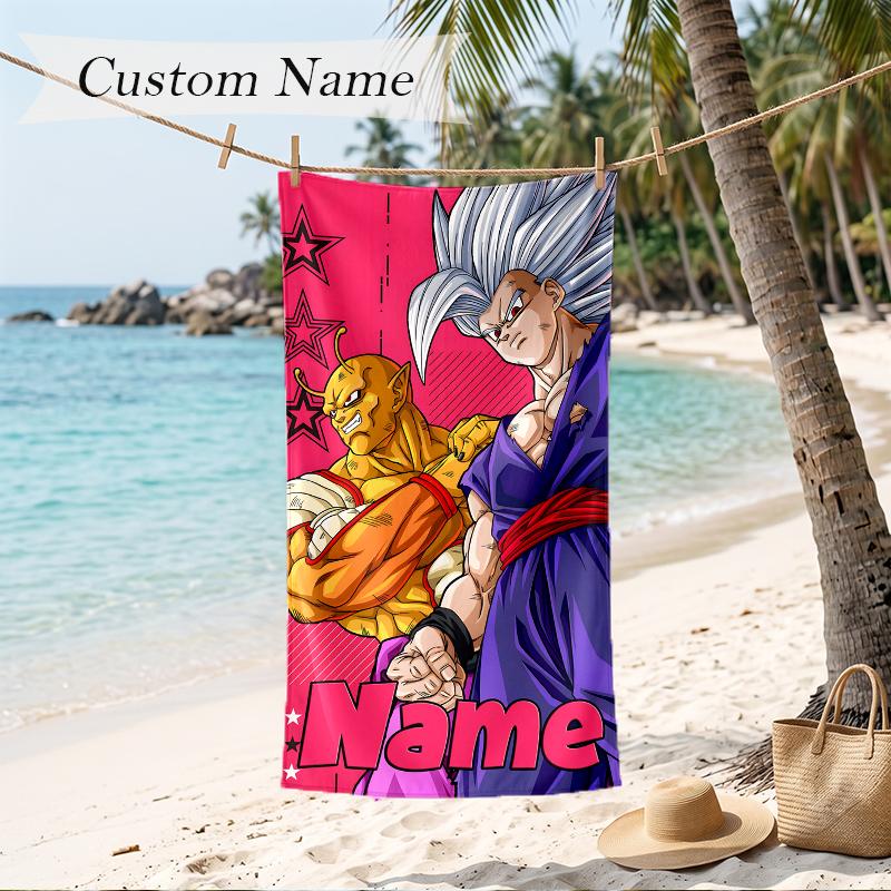 Dragon Ball Benutzerdefinierter Name Aufgedrucktes Strandtuch Personalisiertes Weiches Handtuch für Schwimmen Strand Reisen