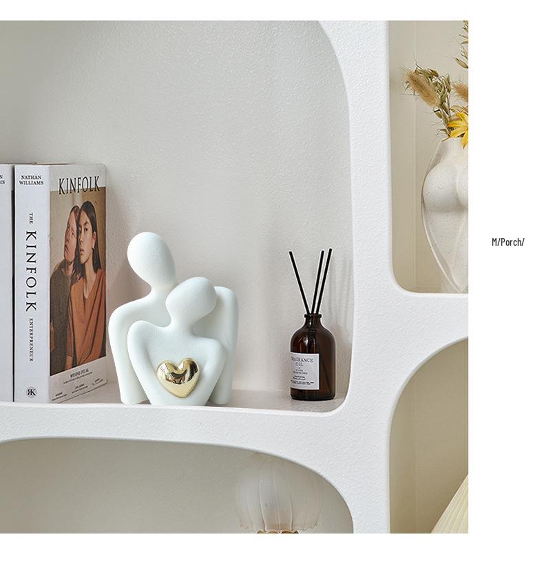 Nordic Luxury Mini Ceramic Heart Couple Ornament for Home Decor
