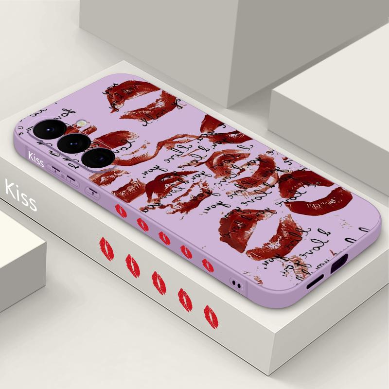 Coque Mode Motif Baisers Lèvres Pour Samsung Galaxy S26 S25 Ultra S24 S23 S22 Plus S21 FE A15 A16 A17 A35 A36 A54 A55 A56 5G Coque Souple
