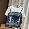 ZANZEA Women Casual Round Neck Print Patchwork Summer Short Sleeve Blouse