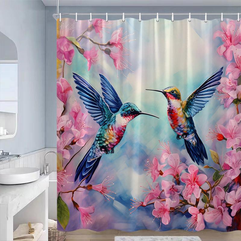 Purple Floral Hummingbird Shower Curtains Butterfly Birds Flowers Plant Modern Polyester Home Bathroom Curtain Decor With Hooks