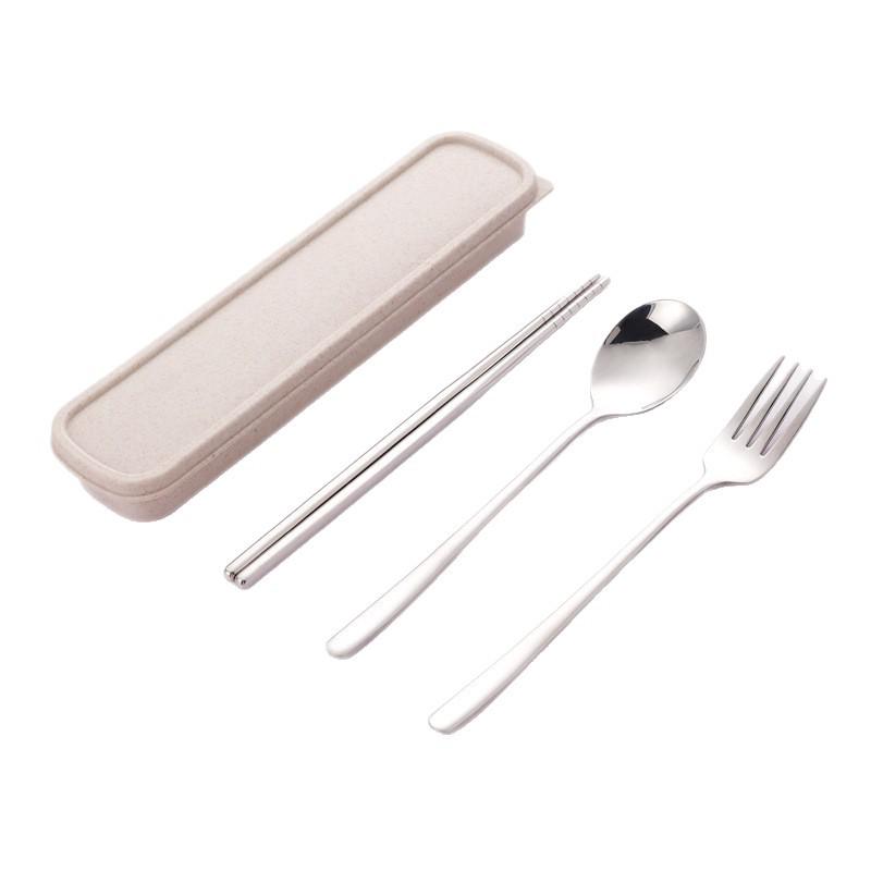 Korean Portable Stainless Steel Cutlery Set: Spoon, Fork & Chopsticks with Travel Box. Custom Logo Option Available.