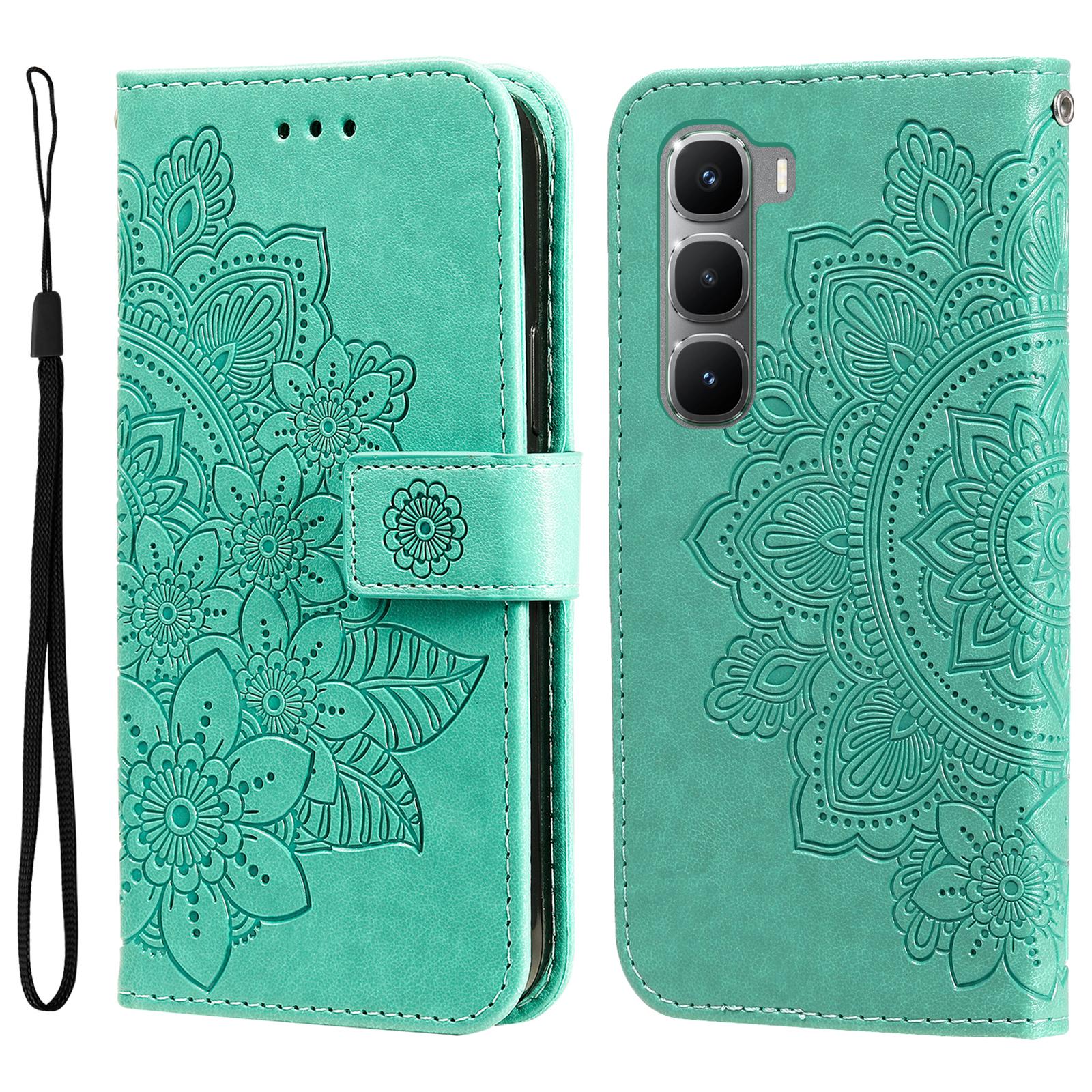 

Для Infinix Hot 60 Pro 4G Чехол с цветочным узором из ПУ кожи, кошелек-подставка, чехол для телефона Green