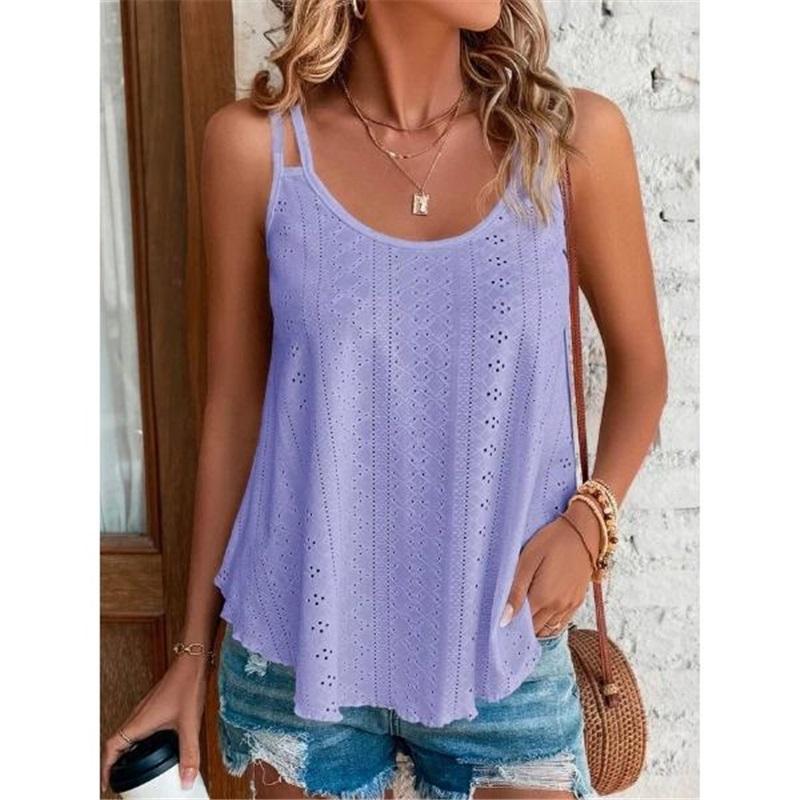 European And American Style Women's Blouse Shoulder Camisole Round Neck Jacquard Sleeveless Bottoming Shirt For Women