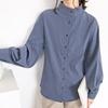 Vintage Stand Collar Loose Lantern Sleeve Shirt for Women Fashion Autumn New Solid Elegant Casual Women's Blouse Button Up Fashion Lady Blouses 25341